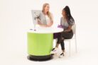 Height adjustable YAKETY YAK Round Offset 106 is perfect for spontaneous interactions at seated and standing heights.