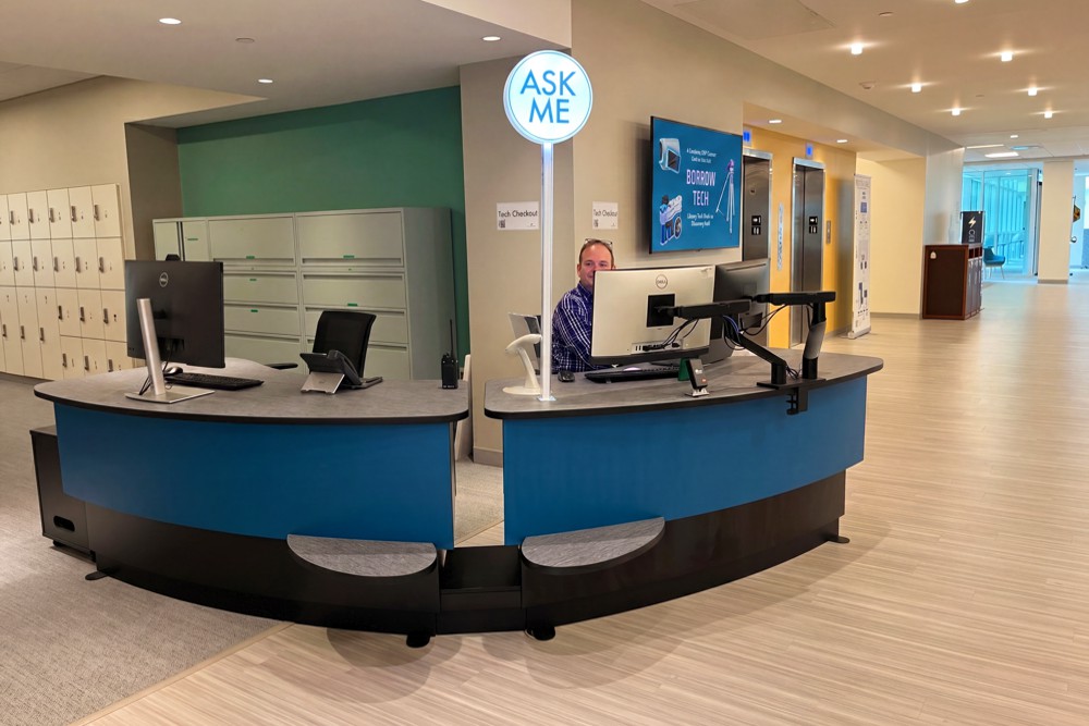 The Library tech desk features two YAKETY YAK 305 Radial Counters at the University of North Carolina Library.