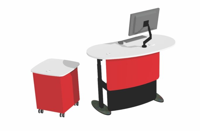 YAKETY YAK 206 desk in the standing position teamed with our Stand Alone Storage Module.