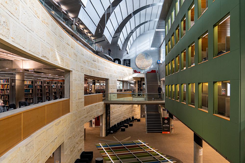 The atrium of the Information Services Building at Otago University’s Dunedin campus.