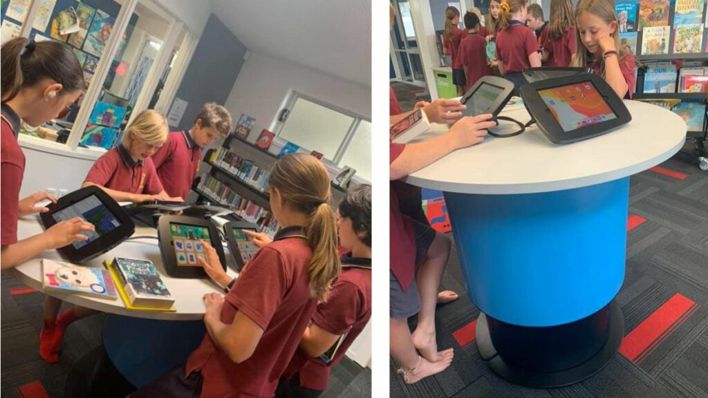 Height-adjustable Yakety Yak library pods provide the ideal digital hub at Belmont Primary.