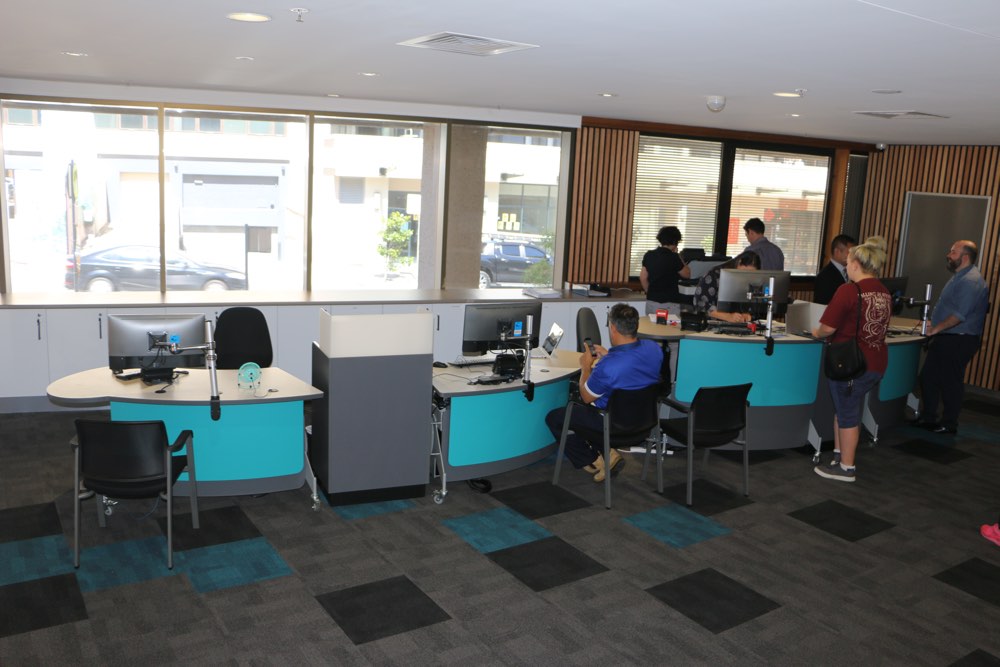 YAKETY YAK 202 desks deployed with Cash/Credit Modules in a municipality customer service center.