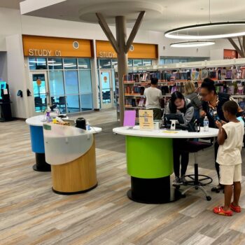 YAKETY YAK dynamic grouping: 103 Pod, 104 Pod and 100 Work Module, at The City of Euless Library.