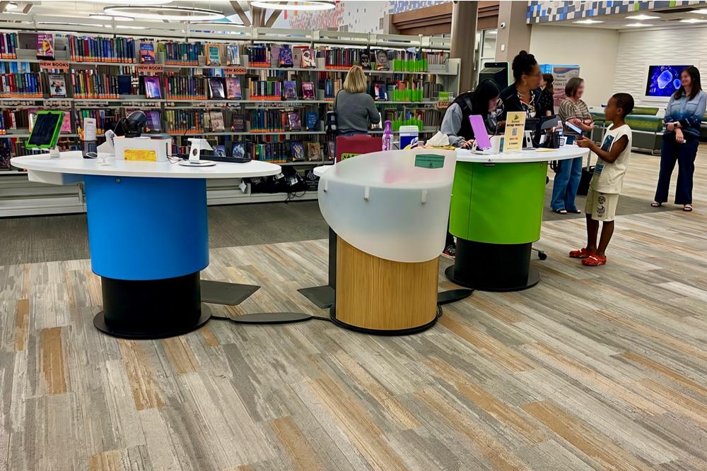 YAKETY YAK dynamic grouping: 104 Pod, 100 Work Module and 103 Pod, at The City of Euless Library, TX.