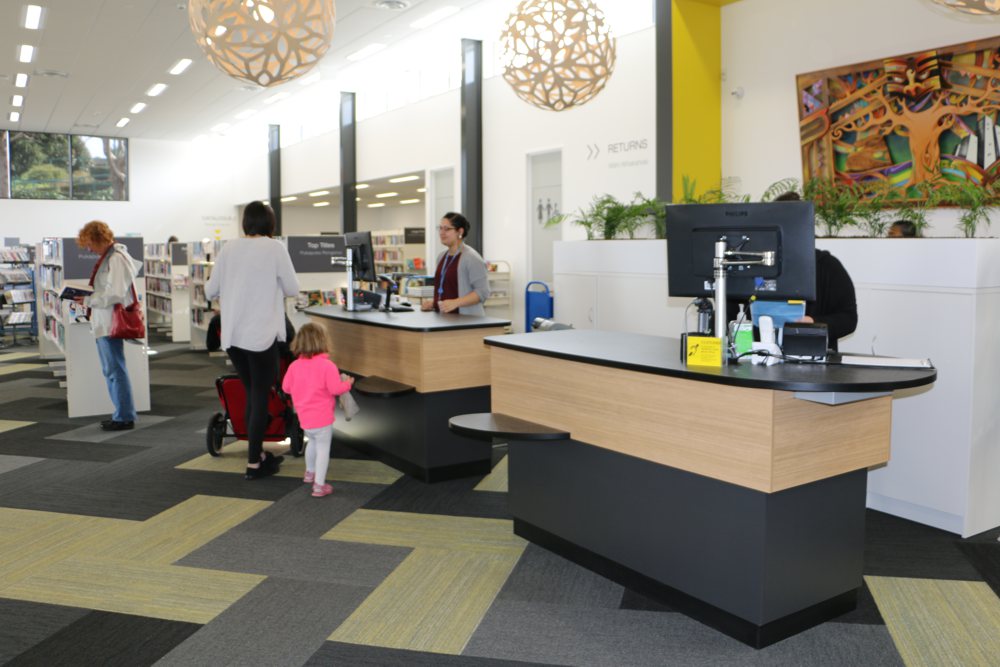 YAKETY YAK 304 Counters offer a modern alternative to traditional circulation counters at Greerton Public Library.