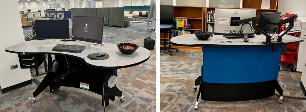 Our YAKETY YAK 203 Desk creates an additional flexible workspace adjacent to the main library help desk.