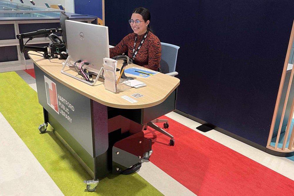 Our YAKETY YAK 205 Island Desk is generously sized with two built-in drawers– accommodating the needs of a busy technology help desk with ease.