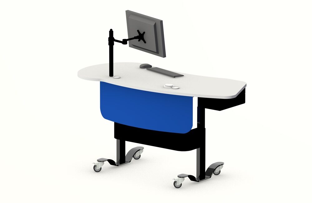 YAKETY YAK 403 height-adjustable it Desk in the standing position, right hand orientation, with a one color worktop.