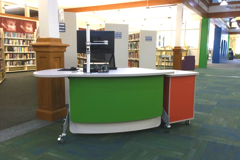 YAKETY YAK 202 Desk and our Stand Alone Storage Module, provides a versatile option for customer service, at The Public Library for Union County, PA.