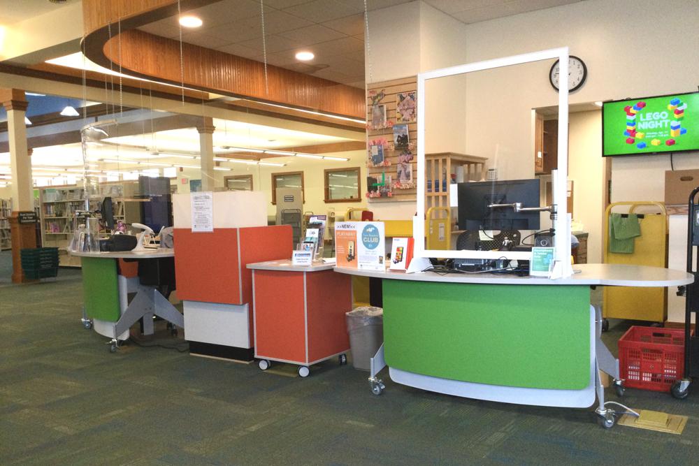 YAKETY YAK 203 Desks and YAKETY YAK Support Modules form a responsive front of house at The Public Library for Union County, PA.