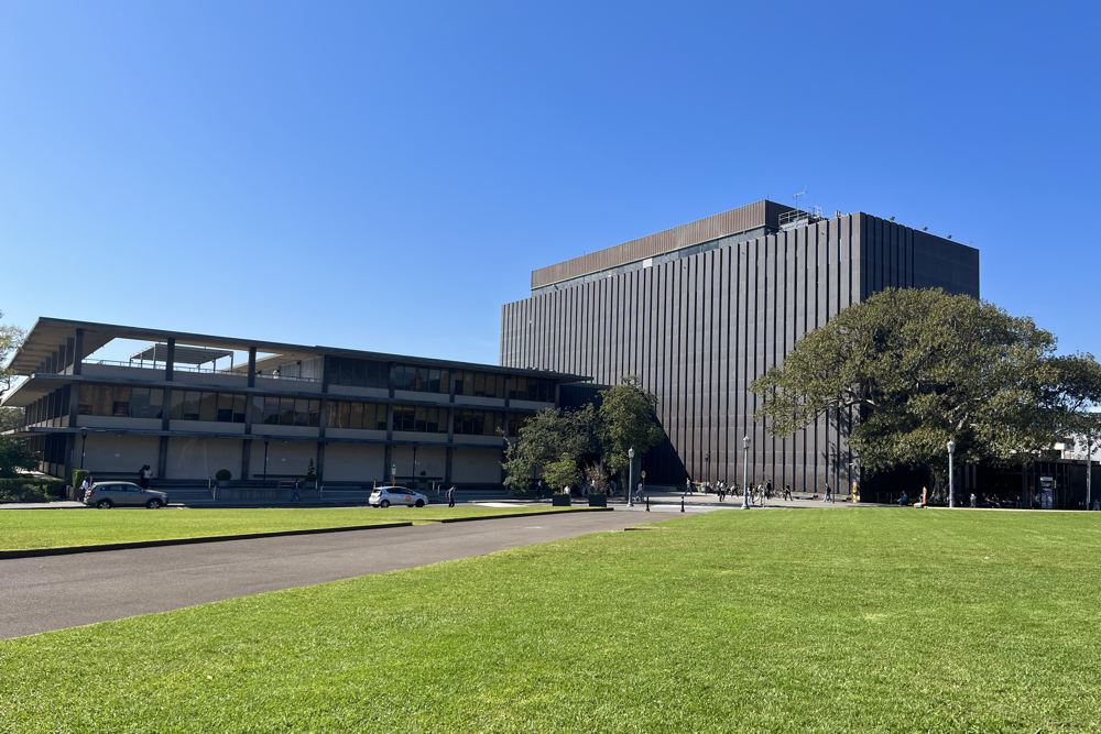 The Fisher library, a splendid example of mid-century modern architecture.