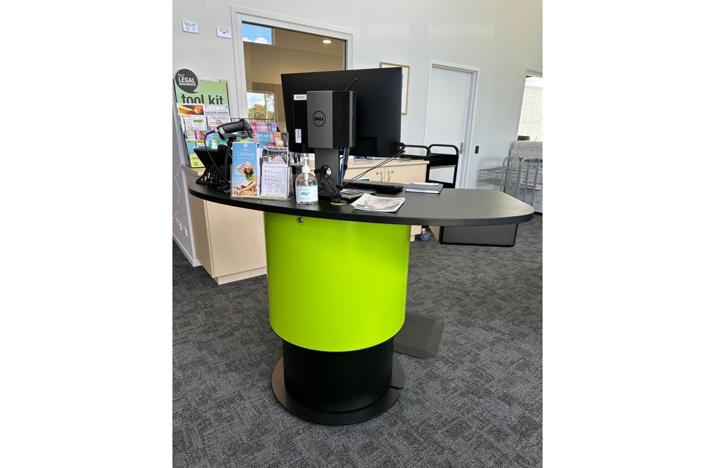 YAKETY YAK 104 Desk makes a bold statement at Kootingal Library in black and nature green.