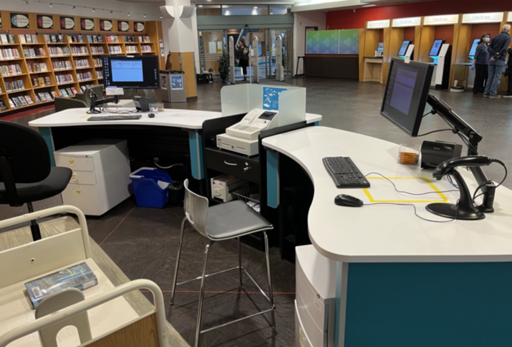 Staff side: YAKETY YAK 305 Counters and our 300 Cash Module, at Richmond Public Library. 