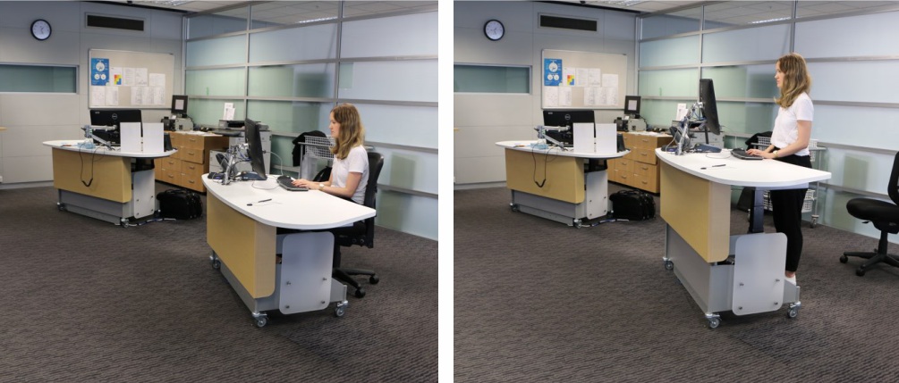 Yakety Yak service desks enable staff to adjust their posture throughout the day, supporting healthy work practices.
