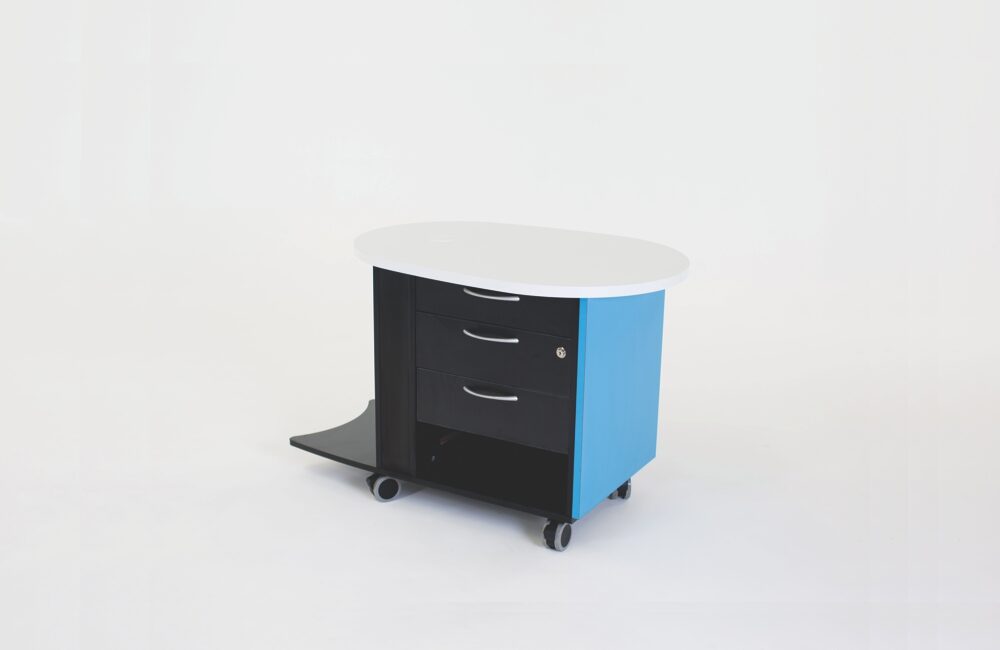 YAKETY YAK Support Caddy provides three draws and one open shelf for storage.
