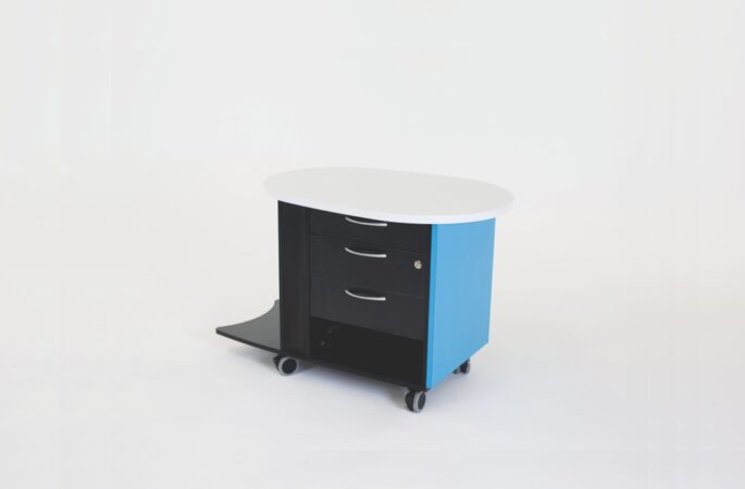 YAKETY YAK Support Caddy provides three draws and one open shelf for storage.