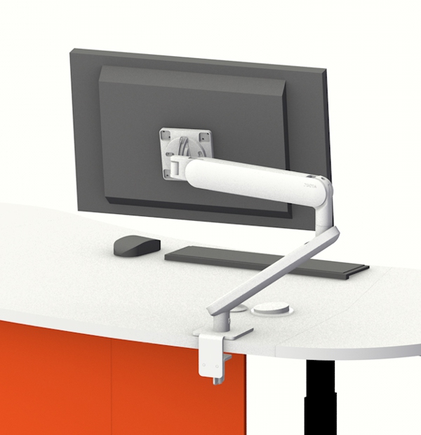 ATDEC ORA Articulated Monitor Arm installed on YAKETY YAK 206 Desk.