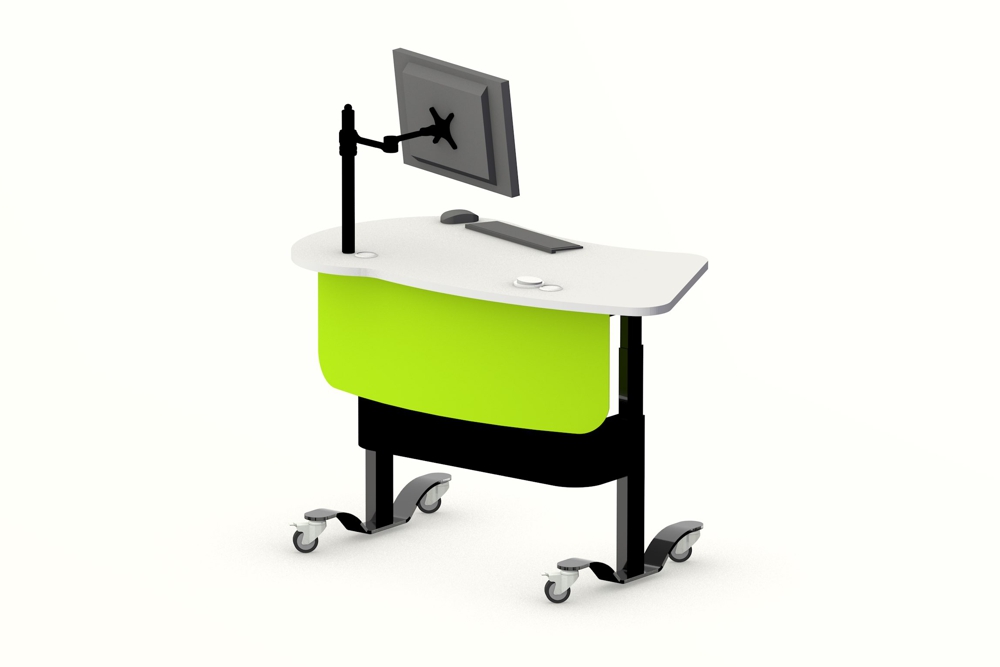 YAKETY YAK 401 Desk in the standing position, with right hand orientation, and a one color worktop.