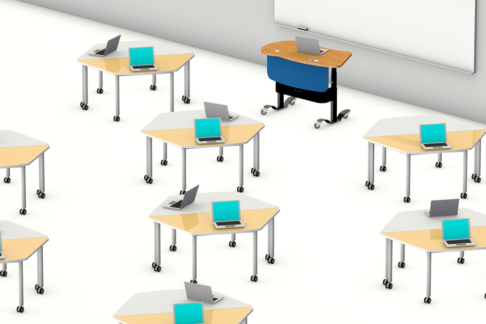YAKETY YAK 401 Economy teacher Desks are mobile and height adjustable, perfect for learning environments.