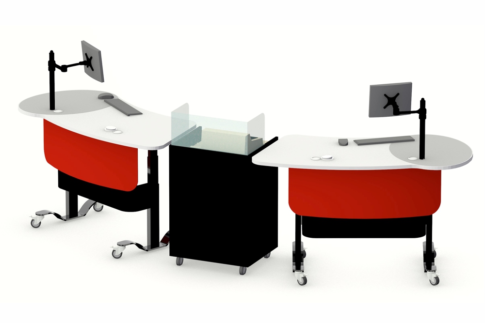 YAKETY YAK 402 Desks form a dynamic circulation area, with our Cash / Credit Module in the center.