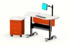 YAKETY YAK 402 Desk in the standing position, teamed with our Stand Alone Storage Module - staff side.