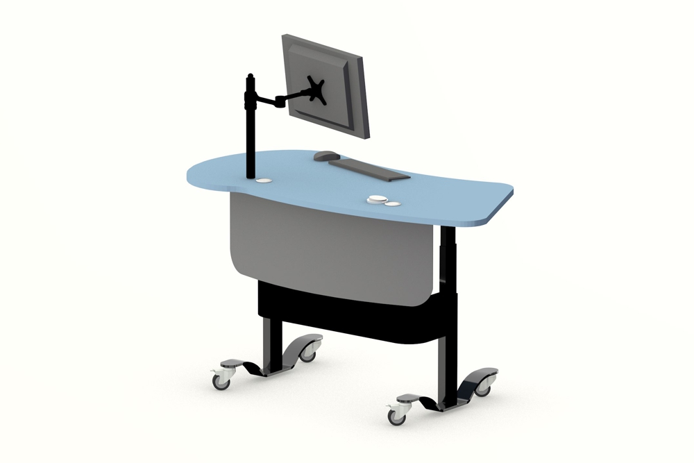 YAKETY YAK 402 Desk in the standing position with right- hand orientation, featuring a one color worktop.