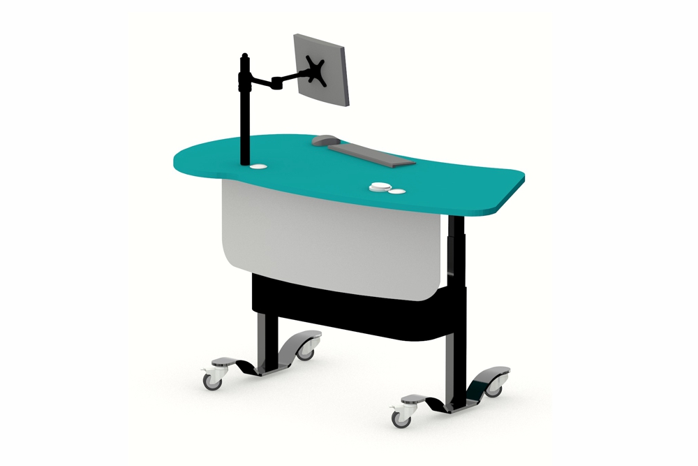 YAKETY YAK 402 Desk in the standing position, with a one color worktop.