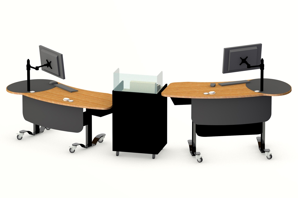 YAKETY YAK 403 Desks form a dynamic circulation area, at standing and seated heights, teamed with our Cash / Credit Module in the center.