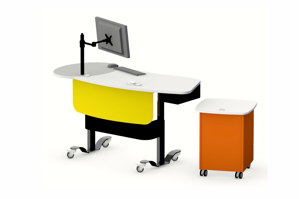 YAKETY YAK 403 Desk featuring a two color desktop, teamed with our Stand Alone Storage Module.