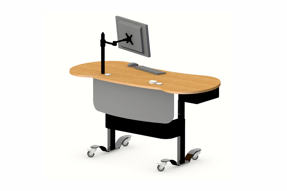 YAKETY YAK 404 Desk in the standing position, with a wood finish worktop.