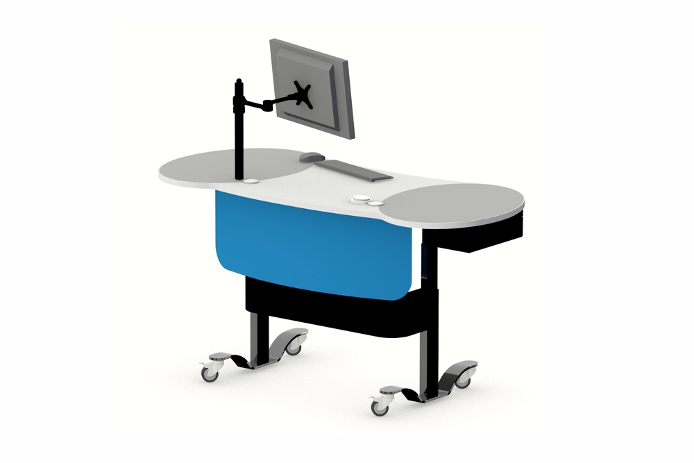 YAKETY YAK 404 library Desk in the standing position, featuring a two color worktop.