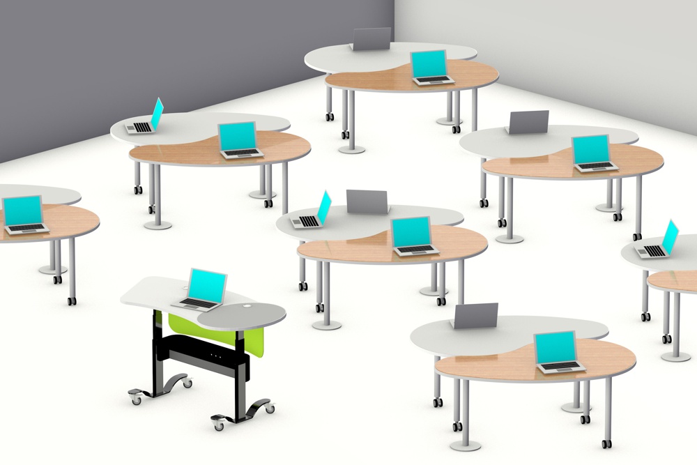 YAKETY YAK 402 Economy teacher Desks are mobile and height adjustable, perfect for learning environments.
