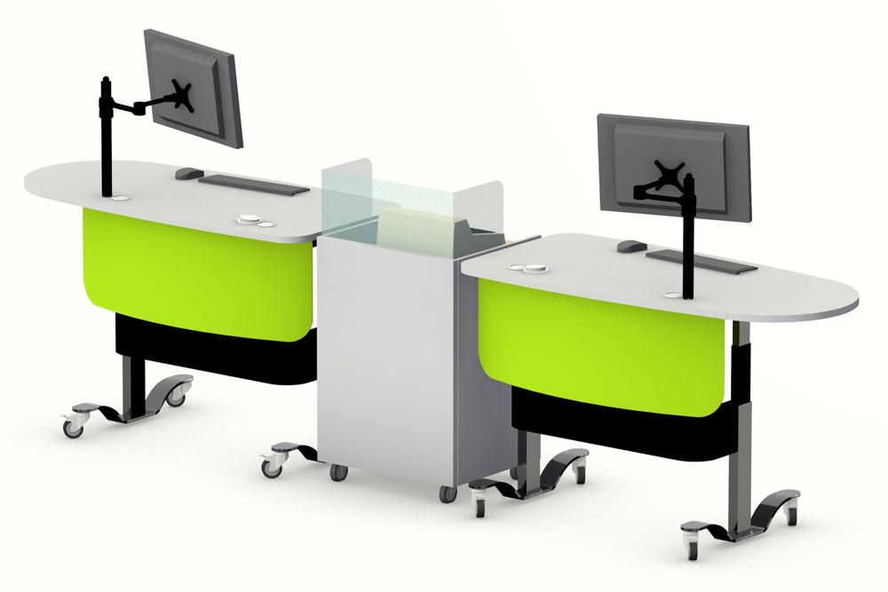 YAKETY YAK 405 Desks showing left and right hand orientations, teamed with our Cash/Credit Module.