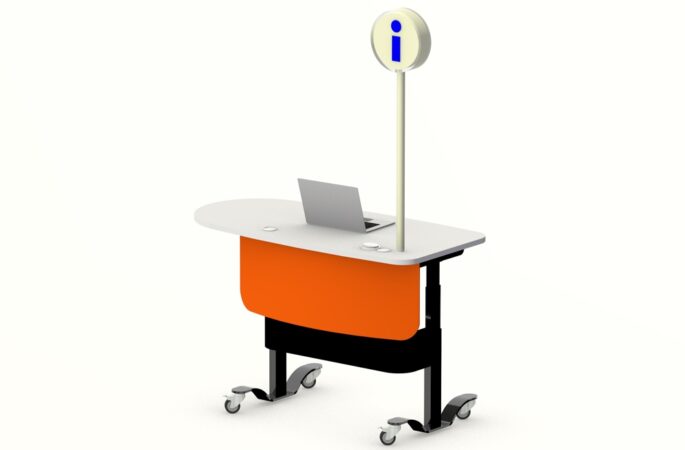 YAKETY YAK 405 Desk installed with LOLLIPOP Illuminated Sign Pole.