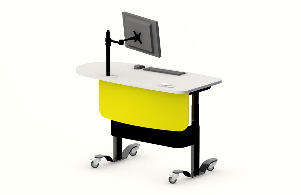 YAKETY YAK 405 height adjustable help Desk for libraries in the standing position, with right-hand orientation.