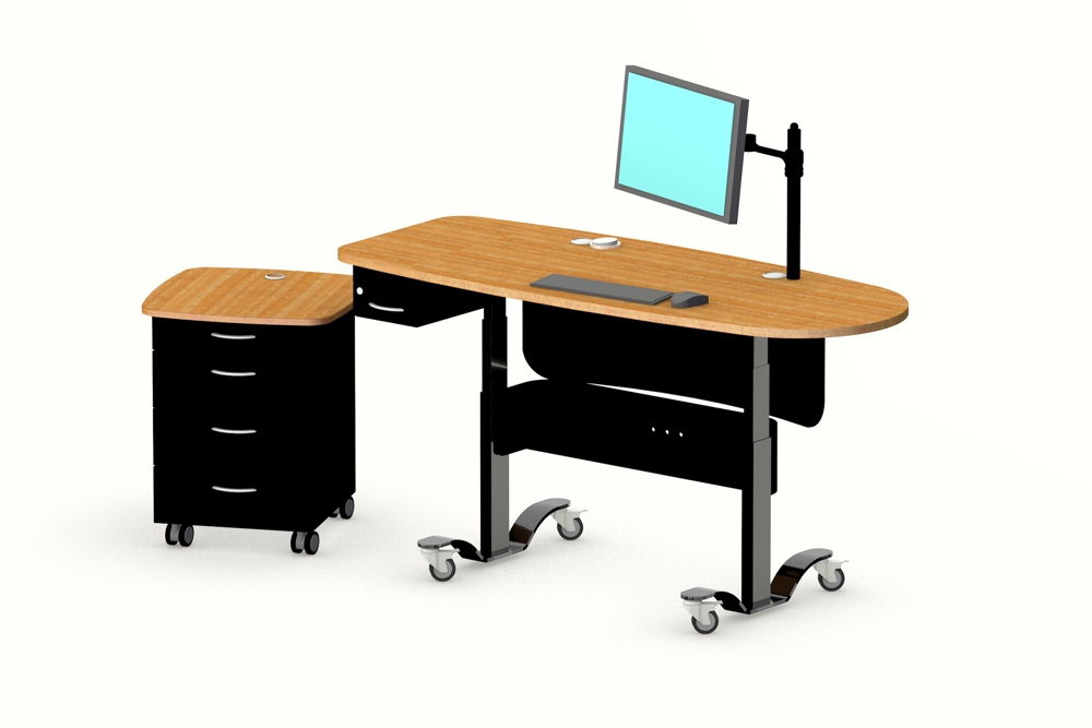 YAKETY YAK 406 Desk (staff side), teamed with our Stand Alone Storage Module, both featuring a timber worktop finish.