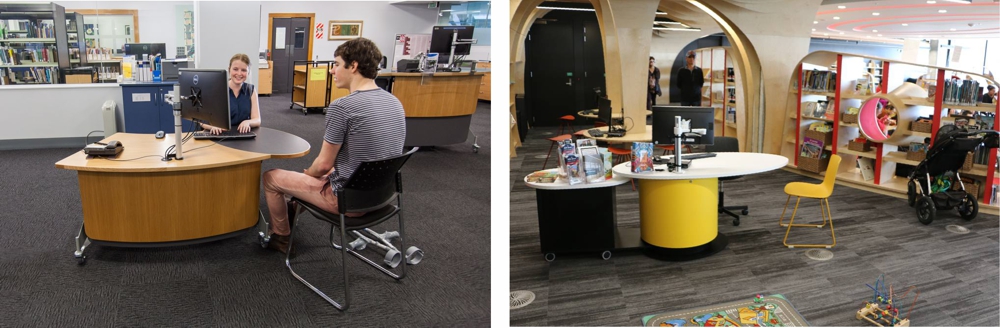 202 Desk at The University of Auckland. 103 Pod and Support Caddy at Westgate Library.